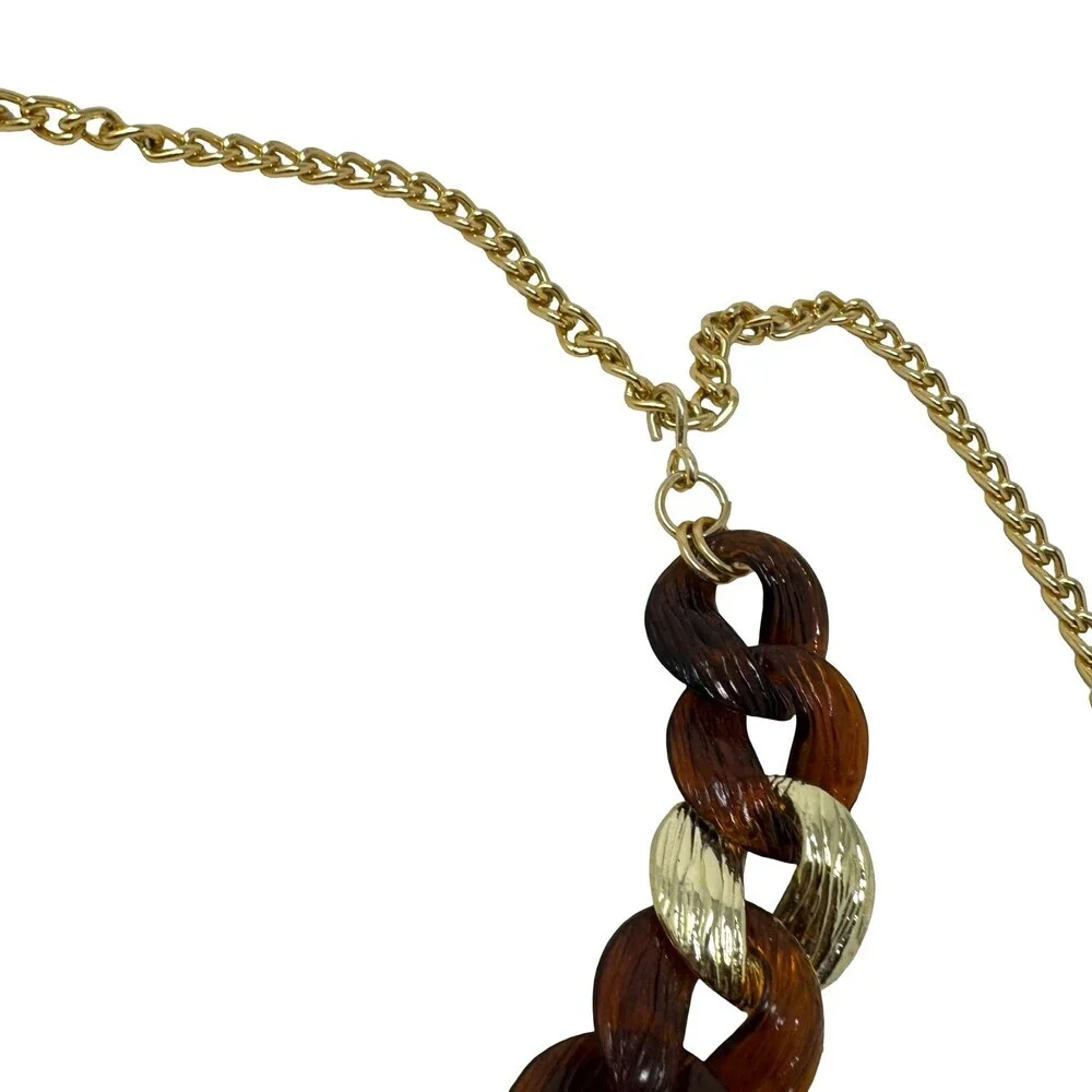 Vintage 80s 90s Tortoise Shell Chunky Link Chain Belt Gold Heart Charm 40